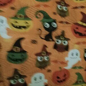 Halloween Fabric Pumpkins, Cats, and Ghosts, cotton, by David Textiles by 1/2 yd